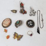 Various jewellery, including Pietra Dura micro mosaic brooch, cabochon turquoise brooch, coral