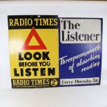 2 lithographed advertising signs, including The Listener, and Radio Times (2)