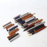 Various pens, including sterling silver propelling pencil, Parker etc (boxful)