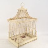 A Vintage cream painted wirework bird cage, W30cm, H43cm, D21cm