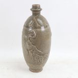 A Chinese crackle glaze pottery vase, with embossed bird decoration, 34cm