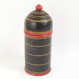 A treen painted boxwood spice box/jar and cover, height 22cm