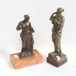 2 small bronze Classical figure sculptures, 1 example after F Barbedienne, on marble bases,