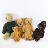 Various Vintage soft toys, including teddy bear and dog (5)