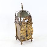 A brass lantern clock, no maker, height 28cm