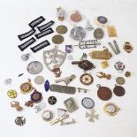 Various military badges, brooches etc, including British Olympic Team supporter