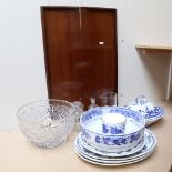 Various ceramics and glass, Vintage mahogany tea tray, tureen etc
