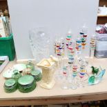 Various glass and china, including Art Deco green glass and enamel dressing table jar set, hardstone
