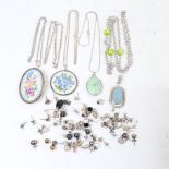 Various jewellery, including silver stud earrings, pendant necklaces, bracelets etc