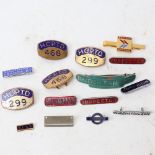 Various Vintage enamel button bus and railway badges, including British Railways, Conductor Motorman