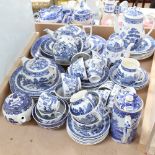 A large quantity of Wedgwood Willow pattern tea and dinnerware, including teapot, meat plates,