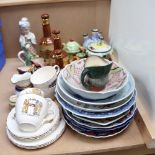 Various ceramics, including Japanese Maruhon Ware, and Bell's Whisky bottles