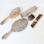 Various silver, including dressing table mirror, brushes, napkin rings etc
