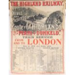 The Highland Railway, original timetable poster 1905, card backing, overall 100cm x 76cm, unframed