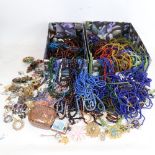 A large quantity of various costume jewellery, bead necklaces, brooches etc (3 boxes)