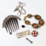 Various jewellery and silver, including cut-steel hair comb, silver money clip, silver and enamel