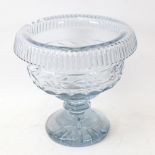 An early 20th century greyish blue glass table centre pedestal bowl, with cut-star base, height