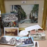 Vintage local Rye postcards, St Mary The Virgin model church, Mermaid Street coloured print etc