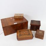 An Antique inlaid walnut travelling folding writing slope case, an Italian Sorrento Ware souvenir