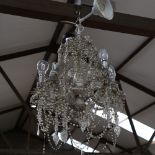 A Vintage pearl and sequin 5-branch chandelier, with glass leaf drops, branch length 14cm, overall