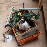 Various Vintage style model steam engines, mid-century anglepoise lamp etc (boxful)