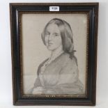 Monochrome watercolour, portrait of Augusta Whistler of Battle, unsigned, framed, overall frame