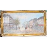 Claude Burnett, oil on canvas, Parisian street scene, gilt-framed, overall frame dimensions 75cm x