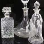3 glass decanters, including ship's example, largest height 30cm (3)