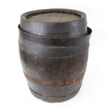 A black painted coopered oak Whisky barrel, for Gaymers of Attleboro, height 43cm