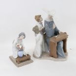 A Lladro group of a nun at a harpsichord, with 2 choristers, height 33cm, and a Lladro Geisha