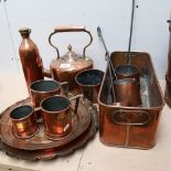Various Antique polished copper, including graduated set of grain measures, graduated set of cider
