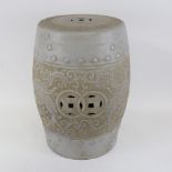 A Chinese grey painted ceramic garden barrel seat, height 45cm