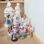 Various ceramics and porcelain, including bisque bust, 19th century figures, etc