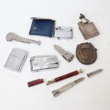 Various smoking paraphernalia, including Dunhill lighter, horse shoe Vesta case etc