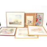 A group of watercolours and embroideries