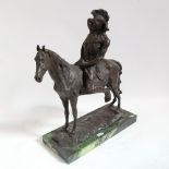 After Daniel Joseph Bacque, large bronze figural sculpture, Native American on horseback, signed, on