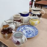 Various ceramics, including Royal Doulton silver-mounted stoneware jug, Sunderland pink lustre