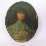 A miniature watercolour portrait on board, unsigned, 13.5cm x 11cm