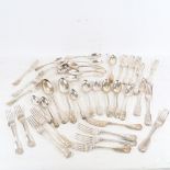 A group of Antique silver plated Fiddle Thread and Shell pattern cutlery