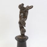 A small patinated bronze nude sculpture, lady washing, marks on base, overall height 21cm