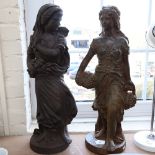 2 large cast-iron female sculptures, unsigned, largest height 68cm (2)