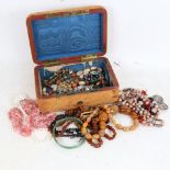 Various bead necklaces, costume jewellery, bracelets etc, including amber and carnelian (boxful)