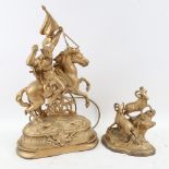 A large gilt-spelter figural table lamp, and another smaller matching sculpture, largest height 50cm