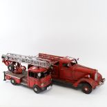 2 Vintage style fire engine model vehicles, largest length 53cm (2)