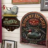 2 Vintage painted advertising signs, including Robert Hughey and the Henhouse Coat Hanger (2)