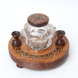 A Tunbridge Ware desk stand, marquetry inlaid micro mosaic decoration, with lobed glass inkwell