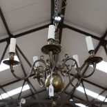 A Vintage brass 5-branch ceiling chandelier, branch length 22cm, chandelier height 46cm