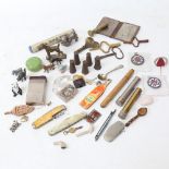 Various collectables, including Greater London Pistol League medals, Topvil mole fuses, desk seal,