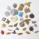 Various military cap badges, brooches etc, including RAF and tank