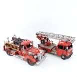 2 Vintage style fire engine model vehicles, largest length 43cm (2)